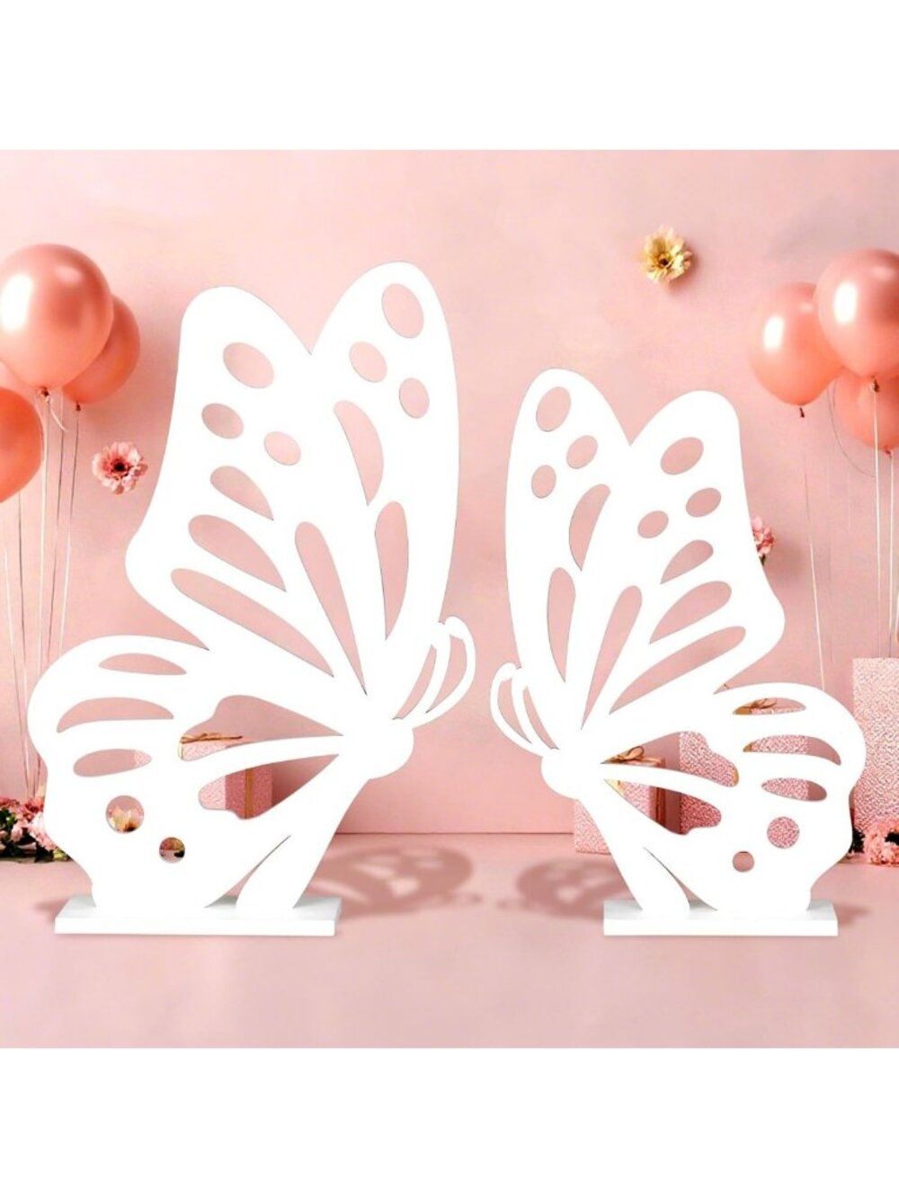 Large Wooden Butterfly Decor Set - Giant White Butterflies & Floral Art for